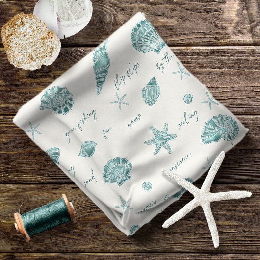 Muscheln Starfish Sun Fun Text Aquamarin ID918 Stoff