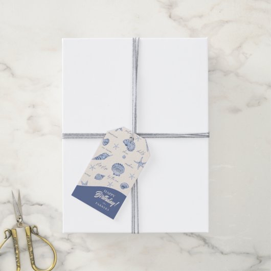 Muscheln Starfish Sun Fun Text Blau ID918 Geschenkanhänger (Mit Garn)