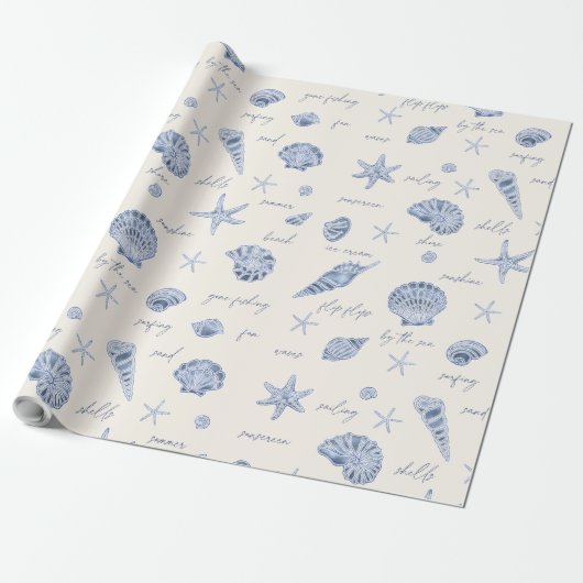 Muscheln Starfish Sun Fun Text Blau ID918 Geschenkpapier (Ungerollt)