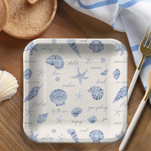 Muscheln Starfish Sun Fun Text Blau ID918 Pappteller