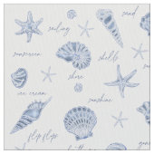 Muscheln Starfish Sun Fun Text Blau ID918 Stoff (Nahaufnahme)