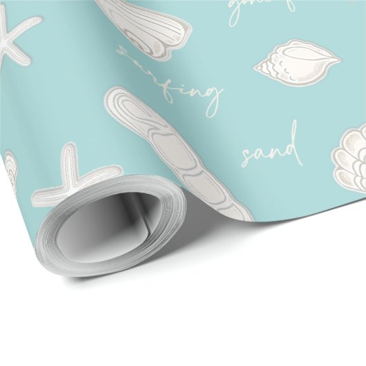 Muscheln Starfish Sun Fun Text Elfenbein ID918 Geschenkpapier (Rolleneckpunkt)