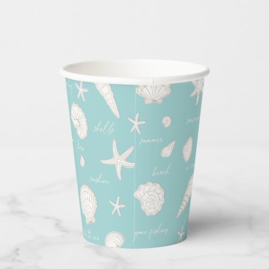 Muscheln Starfish Sun Fun Text Elfenbein ID918 Pappbecher (Rechts)