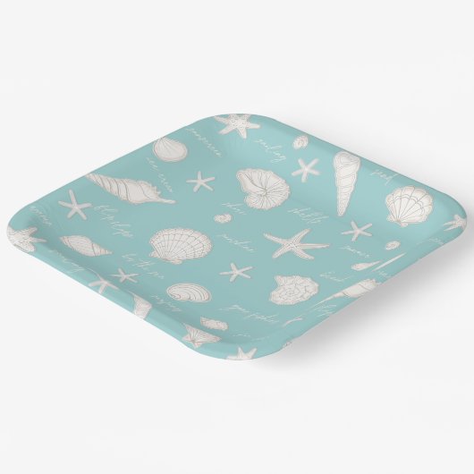 Muscheln Starfish Sun Fun Text Elfenbein ID918 Pappteller (Gewinkelt)