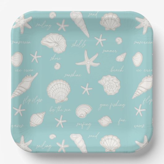Muscheln Starfish Sun Fun Text Elfenbein ID918 Pappteller (Vorderseite)