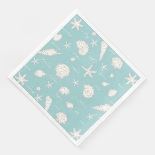 Muscheln Starfish Sun Fun Text Elfenbein ID918 Serviette (Ecke)