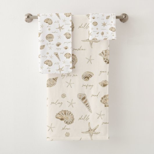 Muscheln Starfish Sun Fun Text Sandstone ID918 Badhandtuch Set (Insitu)