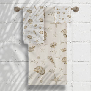 Muscheln Starfish Sun Fun Text Sandstone ID918 Badhandtuch Set