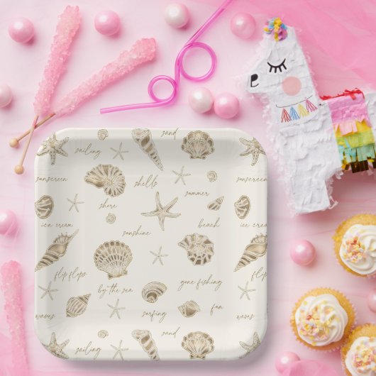 Muscheln Starfish Sun Fun Text Sandstone ID918 Pappteller (Party)