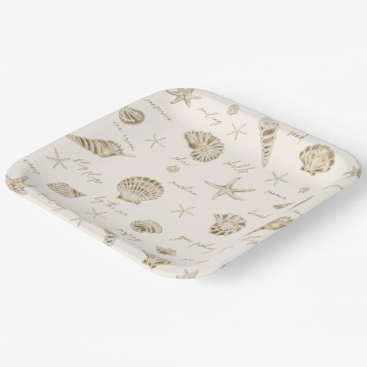 Muscheln Starfish Sun Fun Text Sandstone ID918 Pappteller (Gewinkelt)