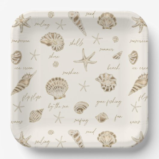 Muscheln Starfish Sun Fun Text Sandstone ID918 Pappteller (Vorderseite)