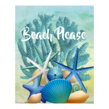 Muscheln, Starfish und Korallenstrand BITTE Poster