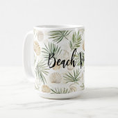 Muscheln Strand Grüne Palmbaumblätter Kaffeetasse (Vorderseite Links)