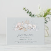 Muscheln Strandhochzeit Foto Save The Date (Stehend Vorderseite)