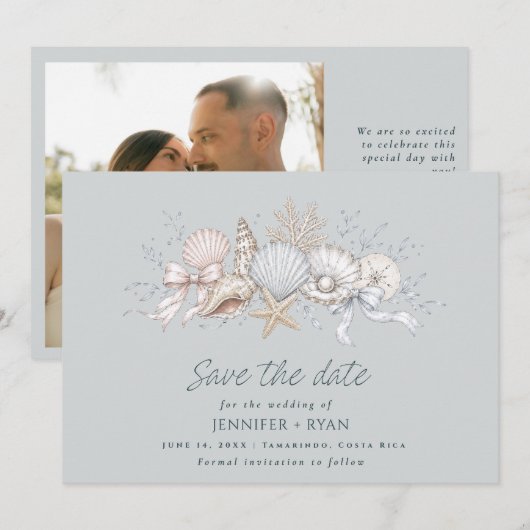 Muscheln Strandhochzeit Foto Save The Date (Vorne/Hinten)