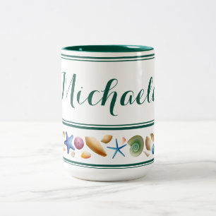 Muscheln & Streifen Zwei-Ton-Kaffee-Tasse Zweifarbige Tasse