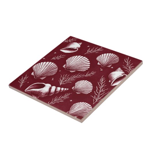 Muscheln und Algen in Maroon und White Fliese (Seite)
