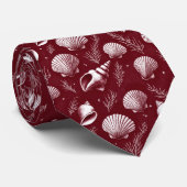 Muscheln und Algen in Maroon und White Krawatte (Gerollt)