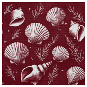 Muscheln und Algen in Maroon und White Stoff