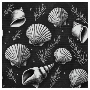 Muscheln und Algen in Schwarz und Weiß Stoff