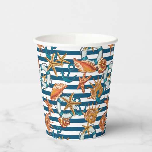 Muscheln und Ankermuster Pappbecher (Links)