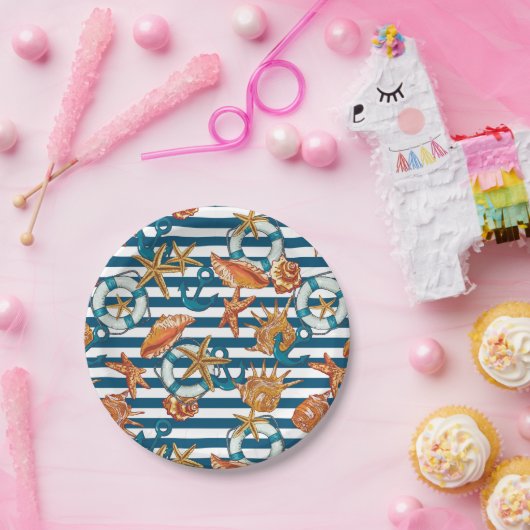 Muscheln und Ankermuster Pappteller (Party)