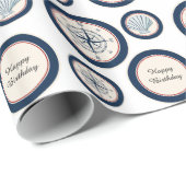 Muscheln und Compass zum Geburtstag Geschenkpapier (Rolleneckpunkt)