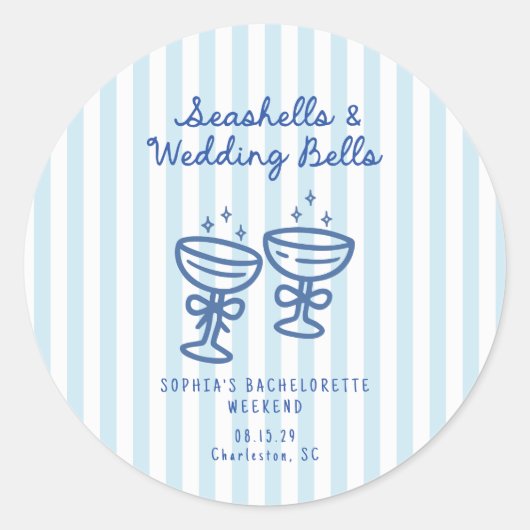 Muscheln und Hochzeitsglocken Bachelorette Runder Aufkleber (Vorderseite)