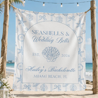 Muscheln und Hochzeitsglocken Blaue Bachelorette Wandteppich