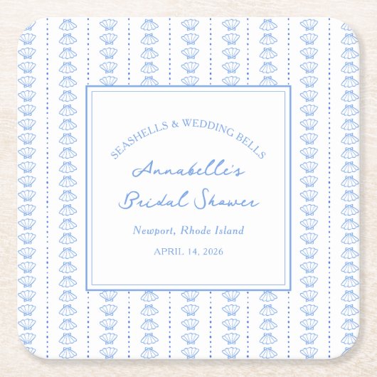 Muscheln und Hochzeitsglocken Brautparty Küste Rechteckiger Pappuntersetzer (Vorderseite)