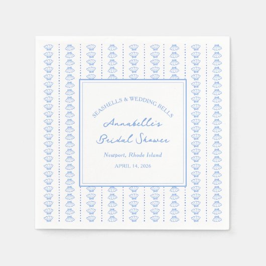 Muscheln und Hochzeitsglocken Brautparty Küste Serviette (Vorderseite)