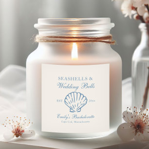 Muscheln und Hochzeitsglocken Junggesellinnenabsch Quadratischer Aufkleber