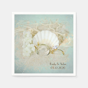 Muscheln und Hochzeitsringe Serviette