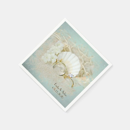 Muscheln und Hochzeitsringe Serviette (Ecke)