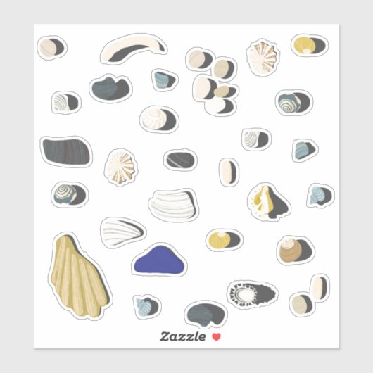 Muscheln und Kies Aufkleber (Blatt)