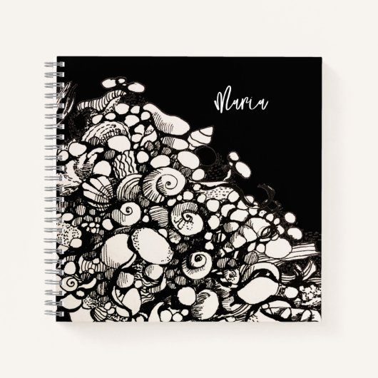 Muscheln und Kies zeichnend SpiralNotebook Notizblock (Vorderseite)