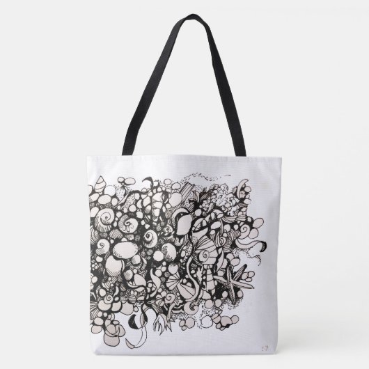 Muscheln und Kiesel Zeichnung Tasche (Vorderseite)