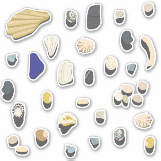 Muscheln und Kiesstrand Aufkleber (Vorderseite)