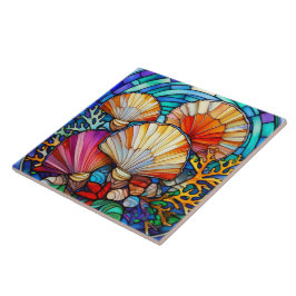 Muscheln und Korallen, Glasmalereien Fliese