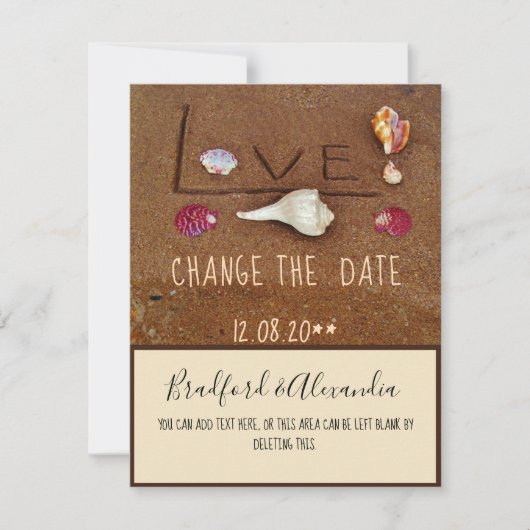 Muscheln und Lieben für Hochzeiten am Strand änder Save The Date (Vorderseite)