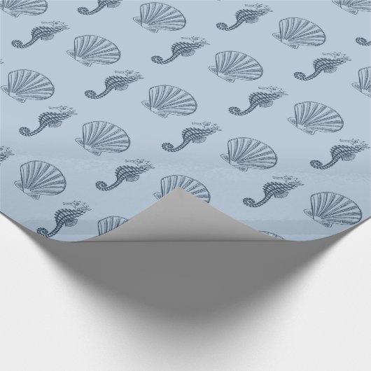 Muscheln und Meerpferde Geburtstag Geschenkpapier (Ecke)