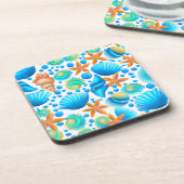 Muscheln und Muster des Starfish Ozeans Getränkeuntersetzer (Linke Seite)