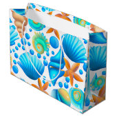 Muscheln und Muster des Starfish Ozeans Große Geschenktüte (Rückseite Schrägansicht)