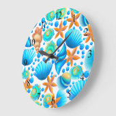 Muscheln und Muster des Starfish Ozeans Große Wanduhr (Winkel)
