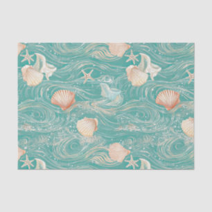 Muscheln und Ozeanwellen-Muster (10) Seidenpapier