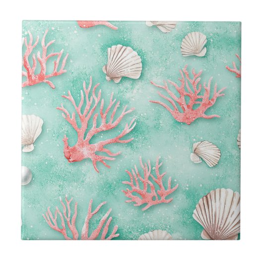 Muscheln und Ozeanwellen-Muster (12) Fliese (Vorderseite)