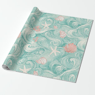 Muscheln und Ozeanwellen-Muster (3) Geschenkpapier