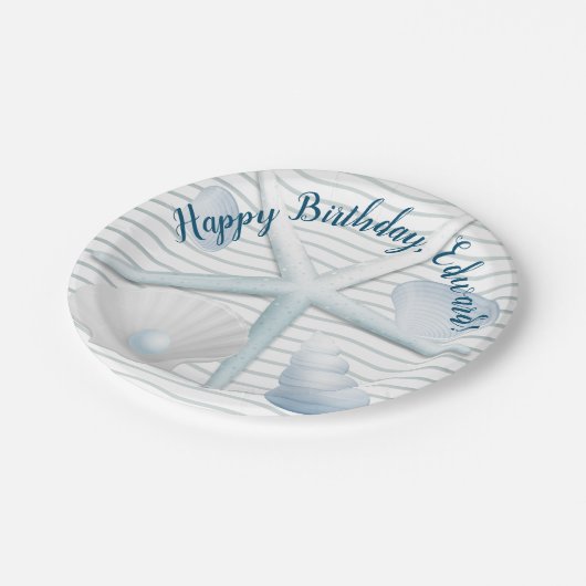 Muscheln und Perlen Pappteller (Schrägansicht)