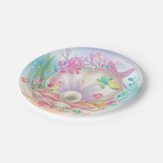 Muscheln und Perlen Unterwasser-Party Pappteller (Schrägansicht)