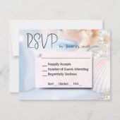Muscheln und Perlen von Hochzeiten am Strand RSVP Karte (Vorderseite)
